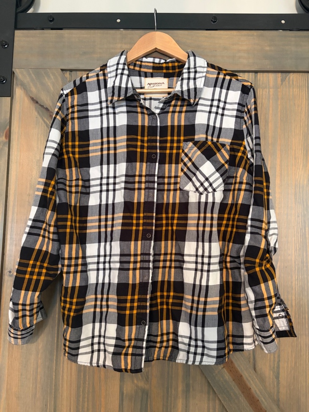 Arizona Jean Company Yellow Black White Plaid Button-Down Shirt Size XXL
